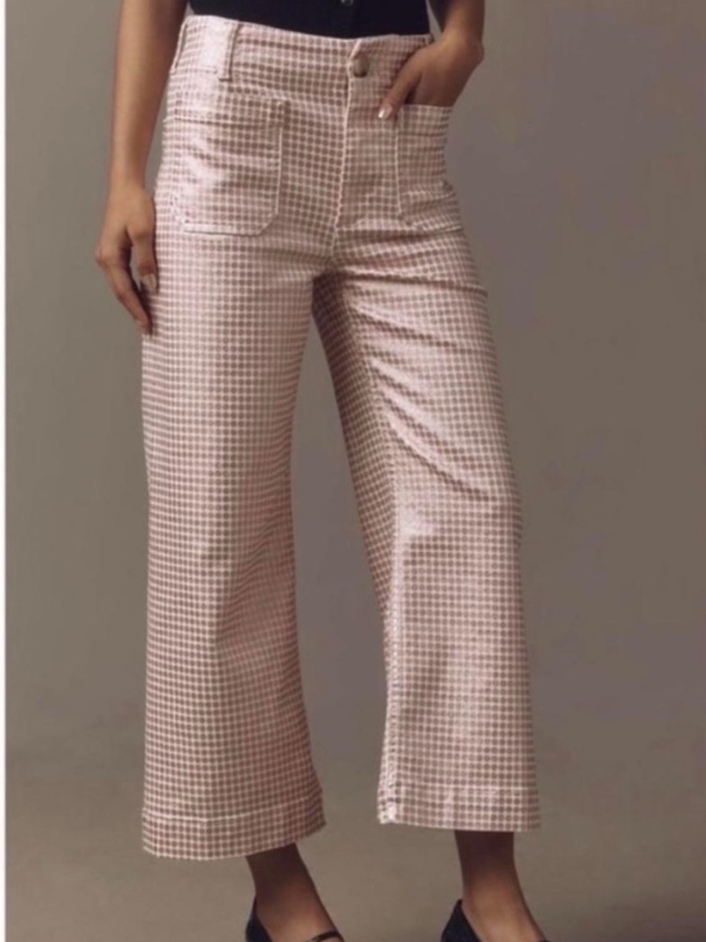 Anthropologie Maeve Colette High-Rise Wide-Leg Cropped Jeans in Metallic Pink